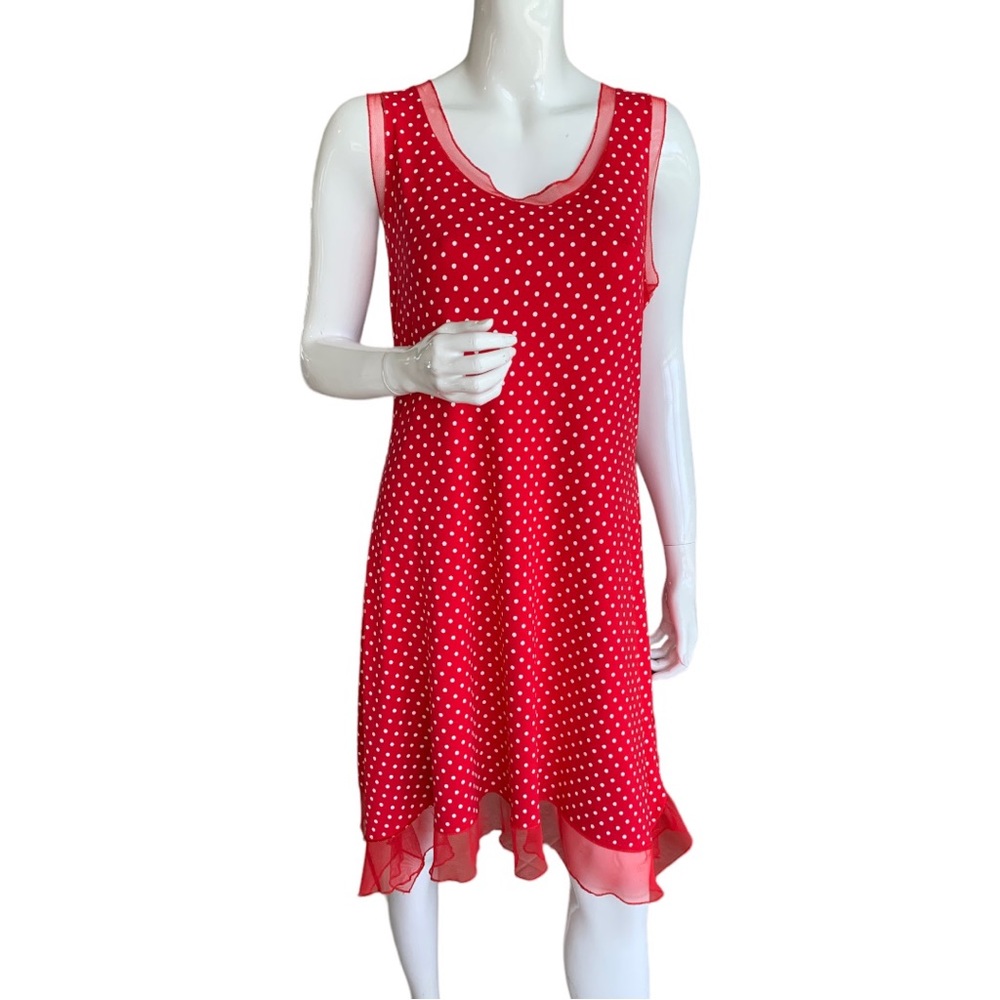 TRICOTTO RED & WHITE POLKA DOT DRESS. WOMEN’S SIZE LARGE